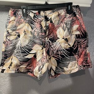 fresh Black, Cream & Coral Tropical Print Shorts